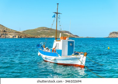 Traditional fishing boat in the aegean sea, Greece.