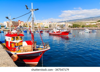 Traditional Fishing Boats In San Juan Port, Tenerife, Canary Islands, Spain