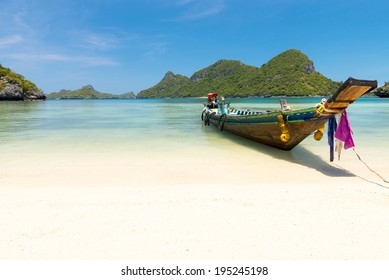 Traditional fishing longtail boat at Angthong national marine park near Koh Samui, Thailand 