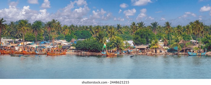 Traditional fishing villages lining the shores of the lagoons surrounding Abidjan, Côte d'ivoire (Ivory Coast), West Africa