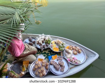 Traditional Floating Market At Pengkalan Datu Kelantan Selling Various Traditional Food Of Kelantan