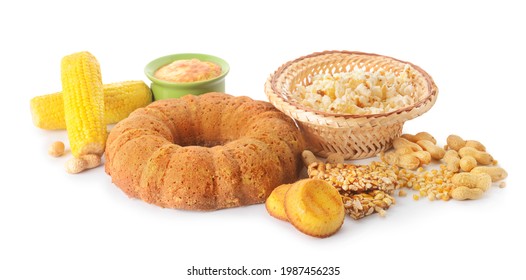 Traditional Food For Festa Junina (June Festival) On White Background