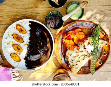 Traditional Food In Oaxaca City.(mole, Rice, Cecina,tlayuda)