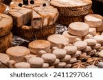 Traditional French cheese sold in Lyon, France