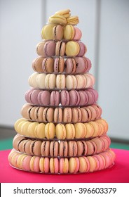 Traditional french colorful macarons in a tower 