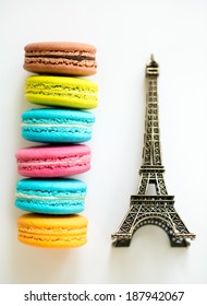 Traditional French Colorful Macarons Wuth The Symbol Of Paris