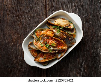 Traditional French Corsican Mussel Stew With Mussels As Top View 