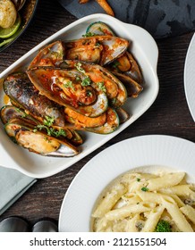 Traditional French Corsican Mussel Stew With Mussels As Top View 