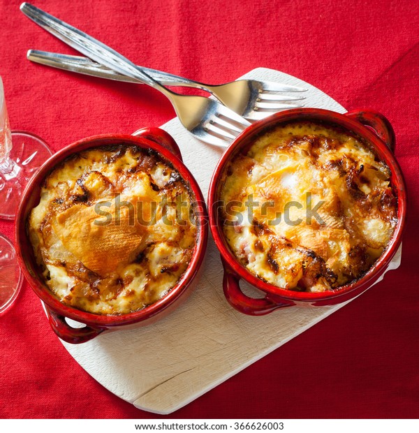 Traditional French Dish Tartiflette Baked Potato : Photo De Stock ...