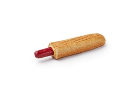 Traditioneller Französischer Hotdog In Roggenbaguette Einzeln Auf Weiß