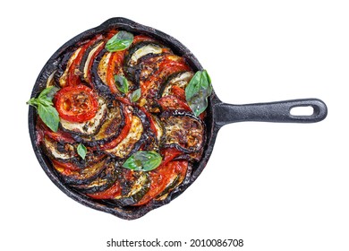 Traditional French Ratatouille, Top View Isolated On White