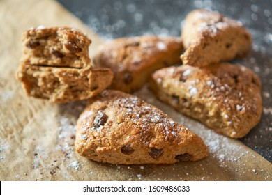 Traditional fresh baked English homemade scones with raisins for breakfast.                                 - Powered by Shutterstock