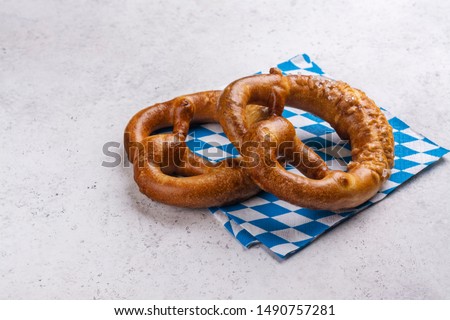 Traditional freshly baked bavarian salted pretzels. Copy space