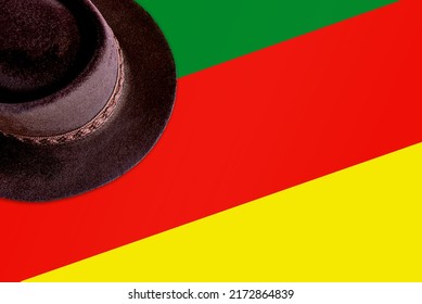 Traditional Gaucho Hat From Southern Brazil On A Background With The Colors Of The Rio Grande Do Sul Flag.