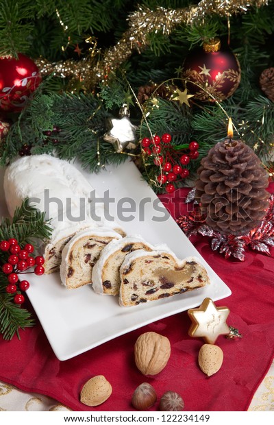 Traditional German Christmas Cake Cranberry Stollen Stock Image