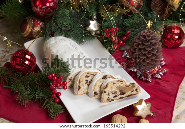 Traditional German Christmas Cake Cranberry Stollen Stock Photo