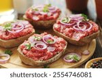 Traditional German sandwiches with minced meat Mettbroetchen	
