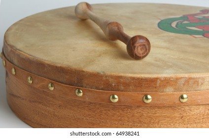 Traditional goatskin irish drum - the bodhran.