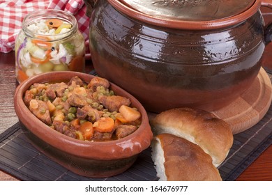 Traditional Goulash Or Pork Stew, In Red Crock Pot