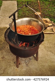 Traditional Goulash Soup Is Boiling In The Garden