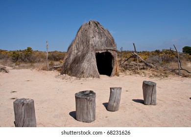 Traditional Grass Hut Of The San Bushmen People Of Southern Africa