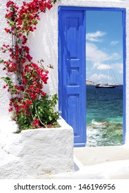Traditional greek door on Mykonos island, Greece