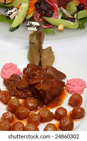 Traditional Greek Rabbit Stifado, Or Stew, At A Taverna In Greece