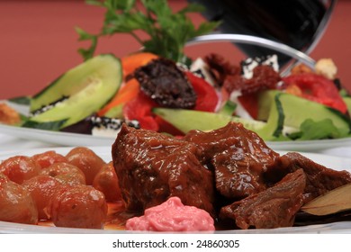 Traditional Greek Rabbit Stifado, Or Stew, At A Taverna In Greece