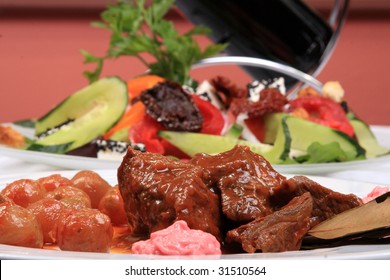 Traditional Greek Rabbit Stifado, Or Stew, At A Taverna In Greece