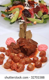 Traditional Greek Rabbit Stifado, Or Stew, At A Taverna In Greece