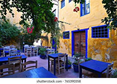 Traditional Greek Taverna In Chania Crete, Greece.