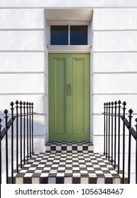 Traditional Green Door To 18th Century London Georgian House 