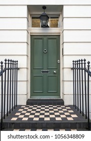 Traditional Green Door To 18th Century London Georgian House 