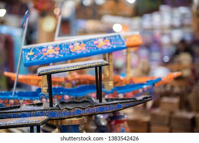 Traditional Hand Made Of Paper Mache Shikara Boat In  Kashmir, India.