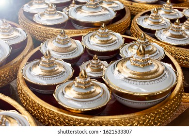 Traditional hand painted Thai porcelain set.Decoration in wedding ceremony of Thai tradition.