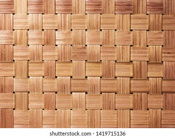 Traditional handcraft weave pattern background. Texture of woven bamboo surface with woven basket.