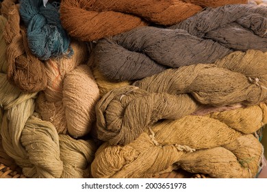 Traditional Handmade Cotton Thread From Natural Dye Color With Earth Tone Colour Group Background