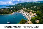 Traditional harbour village. Aerial view of San Stefano harbour, Corfu Island, Greece