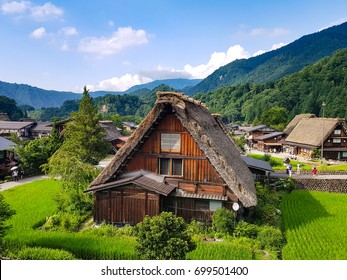 Traditional and historical Japanese village Shirakawago in summer