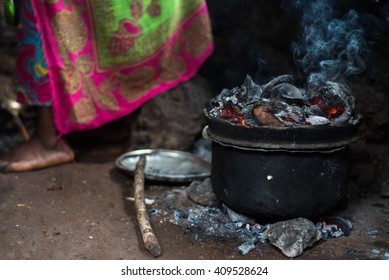 Traditional home cooking in rural Africa
