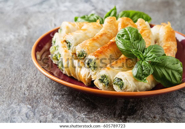 Traditional Homemade Greek Cheese Spinach Pie Stock Photo 605789723