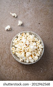 Traditional Homemade Salted Popcorn In A Bowl