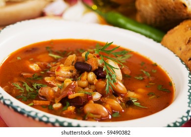 Traditional Homemade Thick Kidney Bean Soup Served As Main Dish