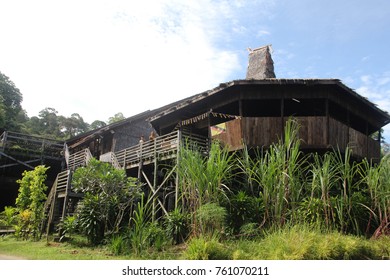 Traditional House Of Bidayuh Tribe Called Barok In Sarawak Culture Village.