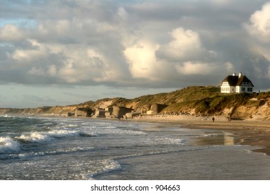 Traditional House   In Denmark A Sunny Summer Day Viewed From The Beach