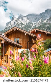 Traditional House In A German Mountain Village. Summer In The Bavarian Alps.