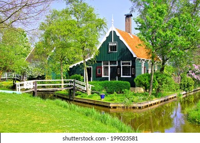 Traditional house at the historic village of Zaanse Schans, Netherlands                   