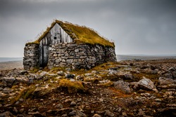 Traditional Hut In The Westfjords In Iceland.