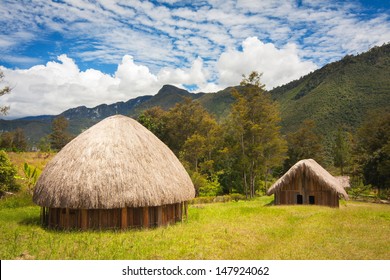 Traditional huts Papuans in Wamena, Papua New Guinea Island, Indonesia
