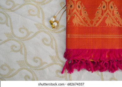 traditional indian background with vintage saree and pearl ornament for wedding, invitations and greetings.  - Powered by Shutterstock